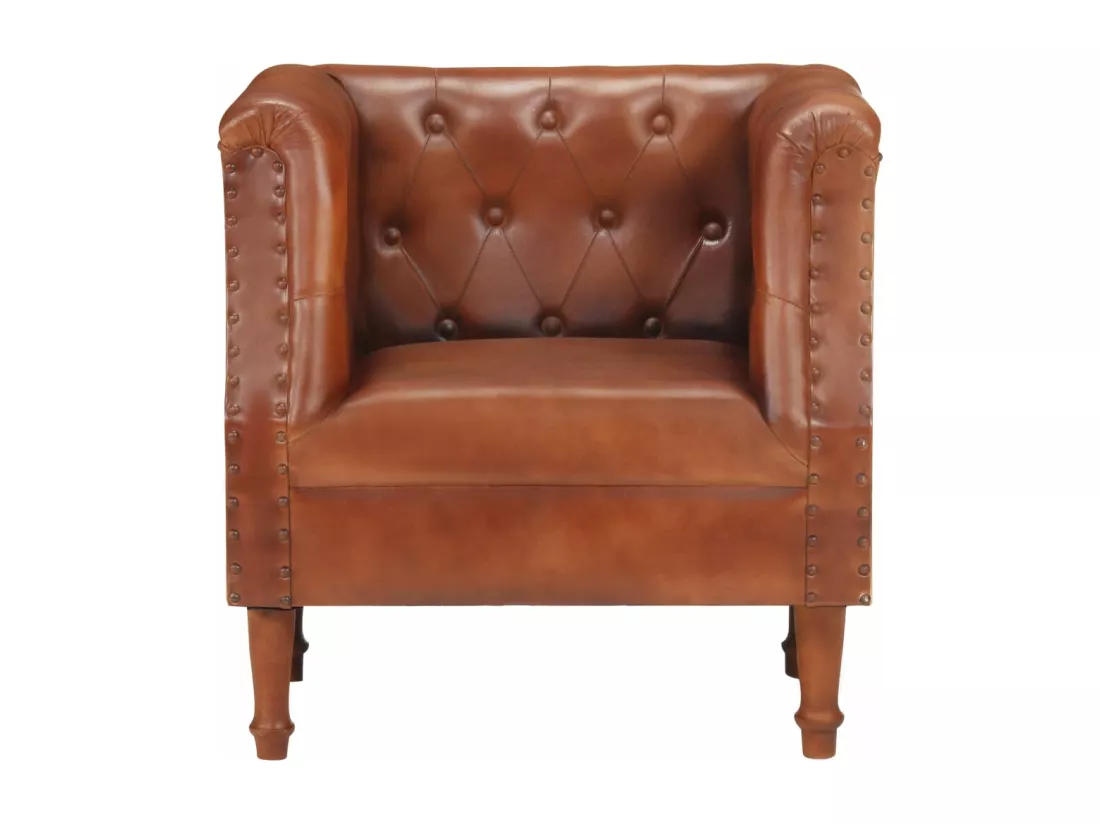 Fauteuil marron cuir véritable