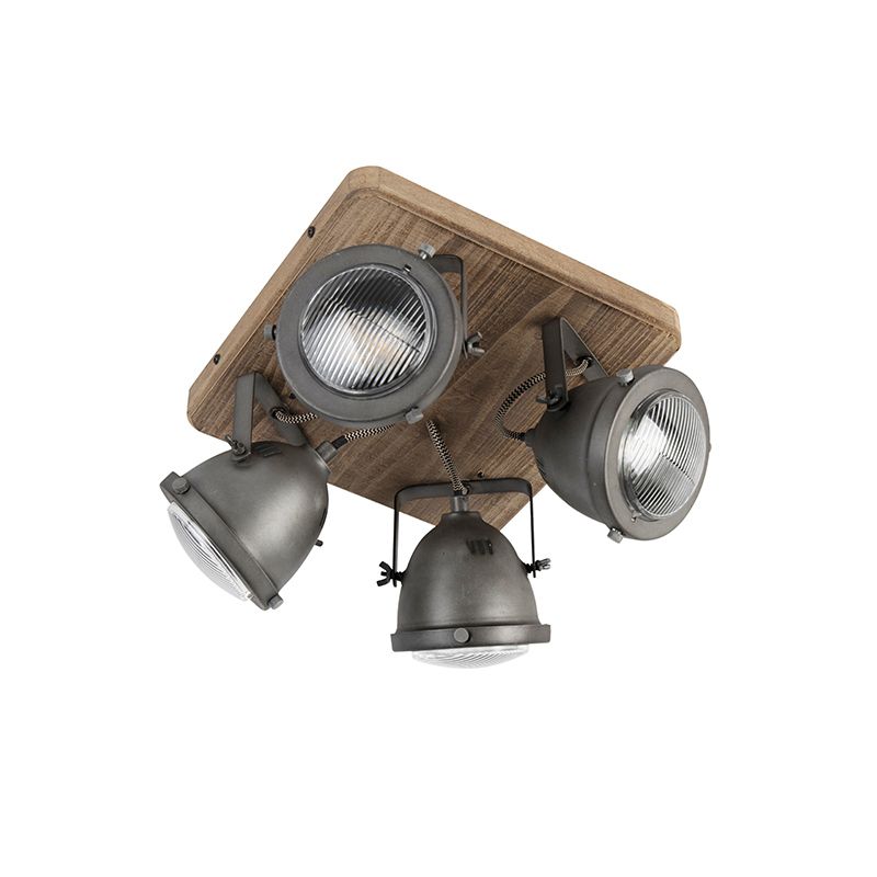 Smart plafondlamp staal met hout incl. 4 WiFi GU10 - Emado