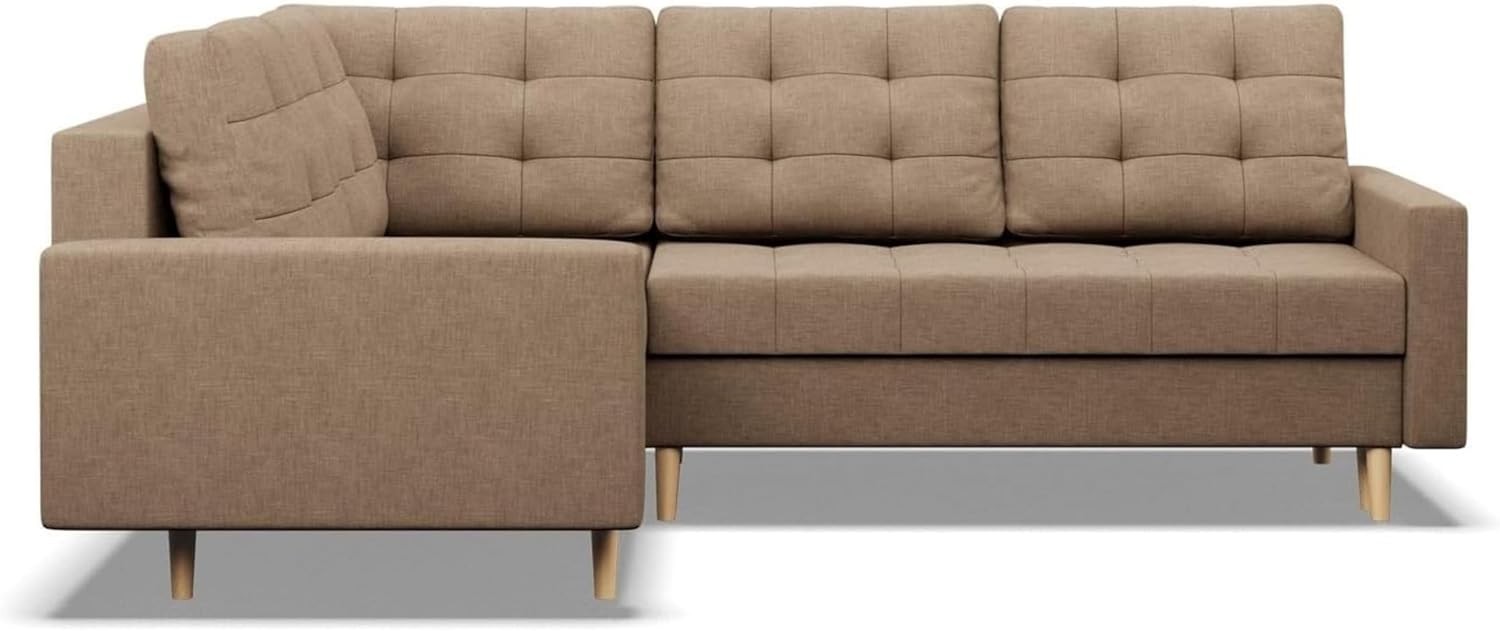 Mebligo - Ecksofa mit Schlaffunktion und Bettkasten Elma, Eckcouch mit Ottomane Links, Sofa L Form (BxTxH) 223 x 172 x 88 cm, Couch Wohnzimmer, Ecke Sofa, Braun (Lux 2)