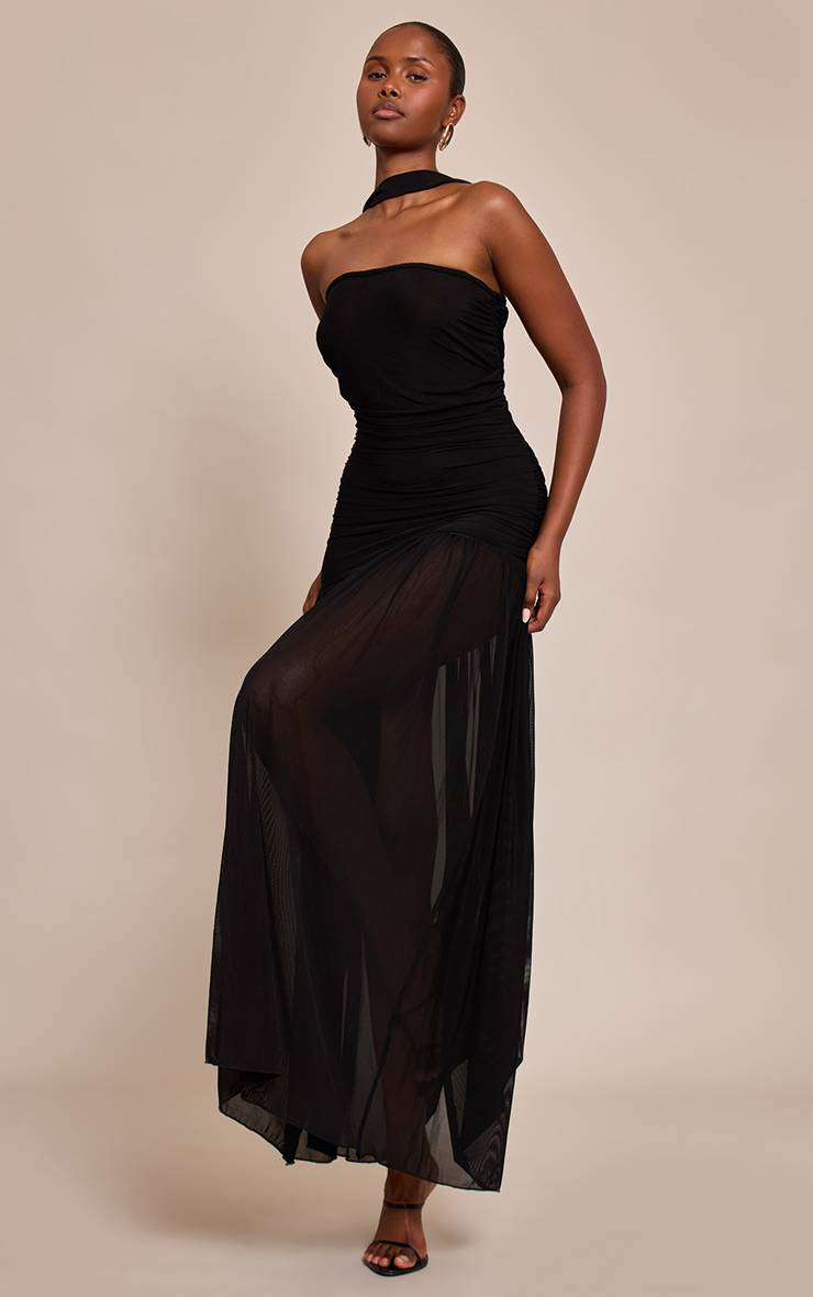 Noir Robe Maxi Taille Basse Avec Détail Écharpe Froncée