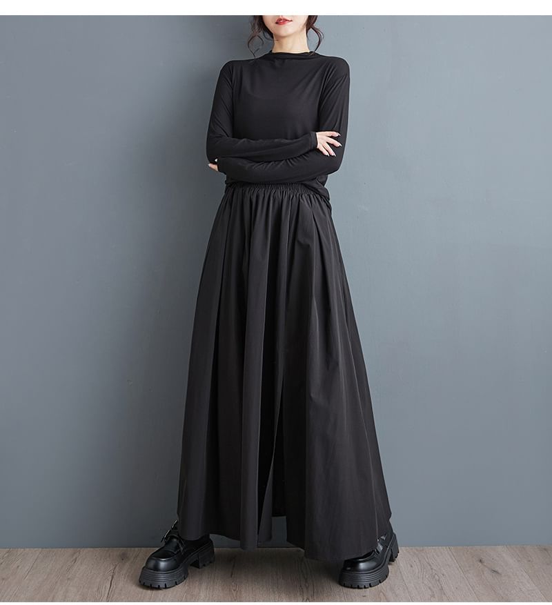 Lewwe - Maxi A-lijn rok met elastische taille en split