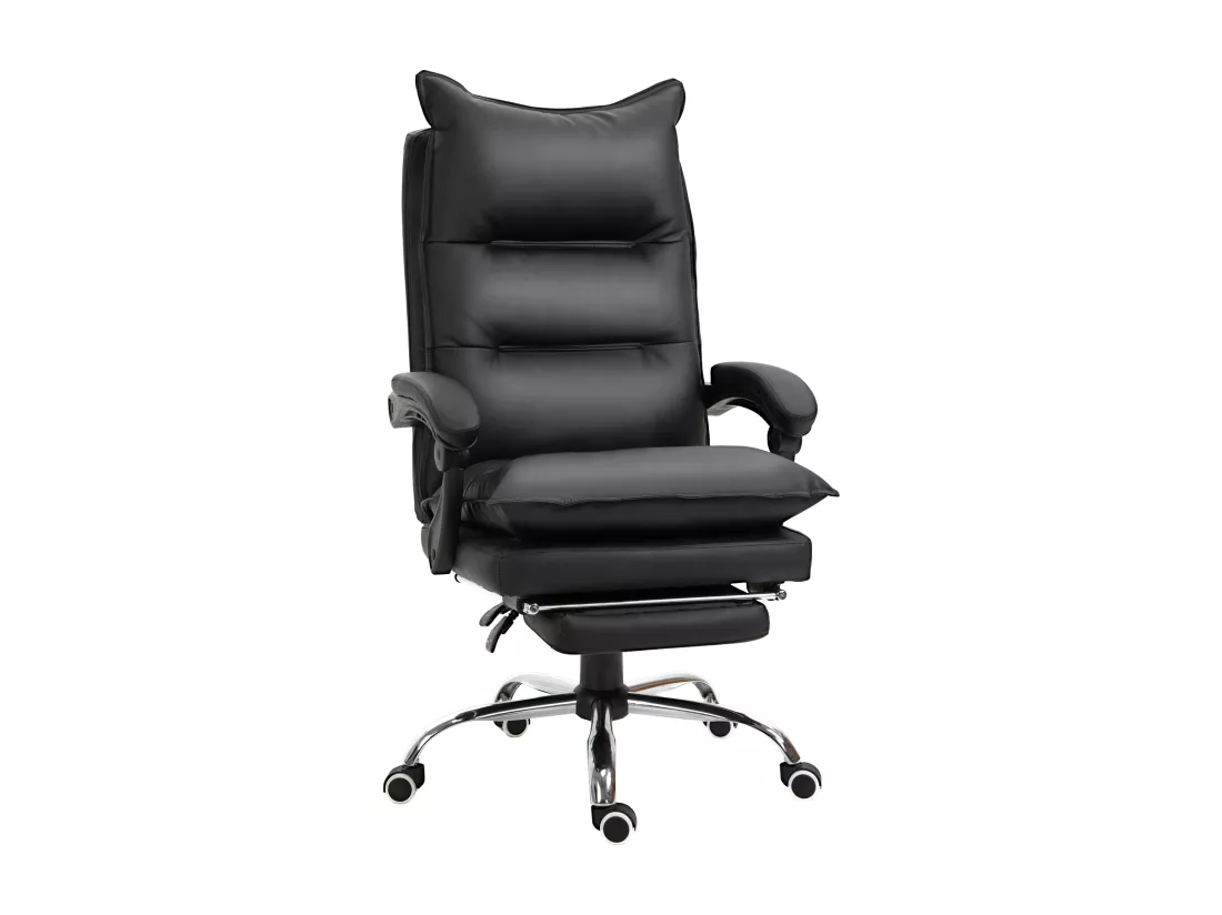 Fauteuil de bureau direction hauteur réglable dossier inclinable repose-pied intégré revêtement synthétique noir