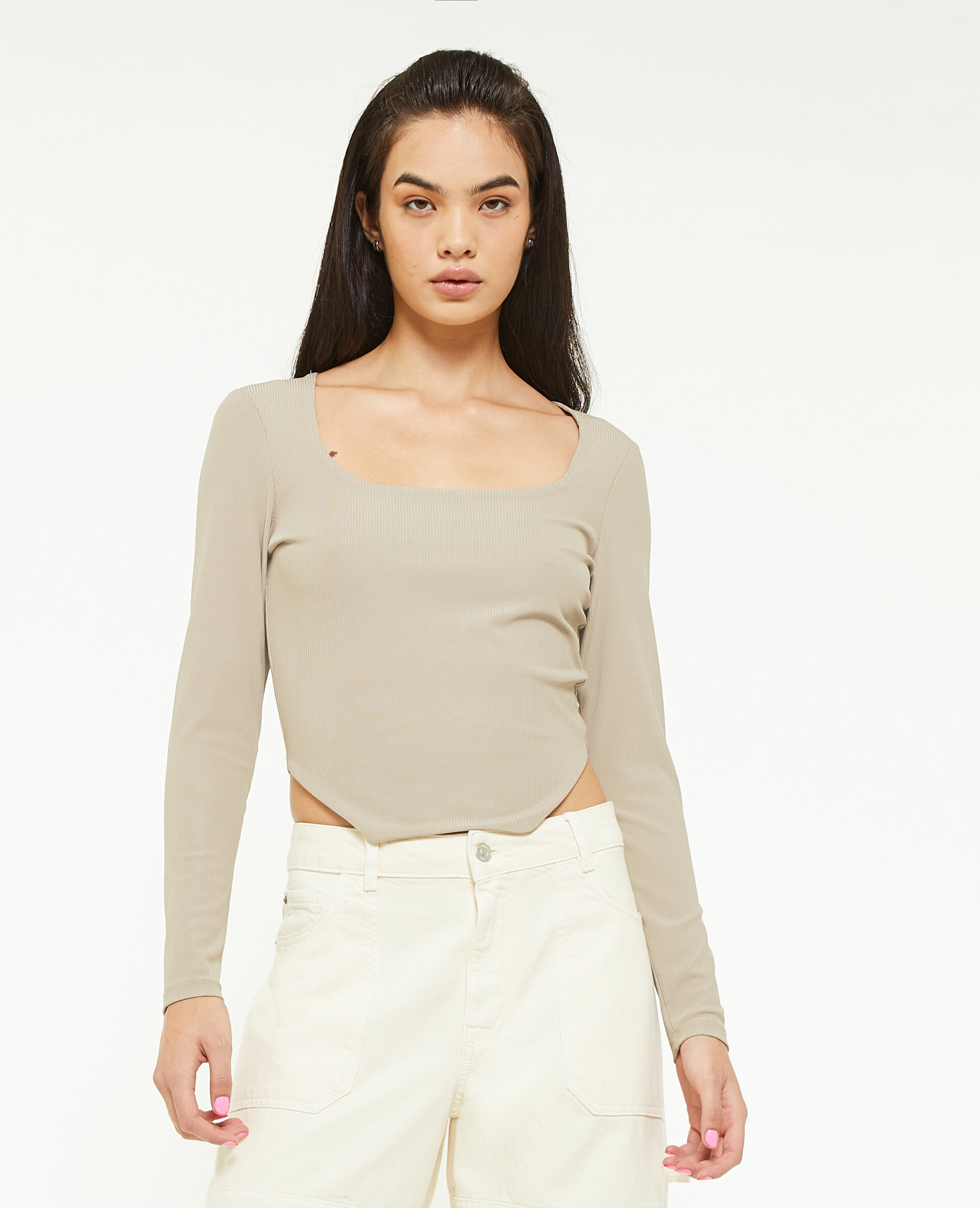 Top encolure carrée effet corset - Gris clair