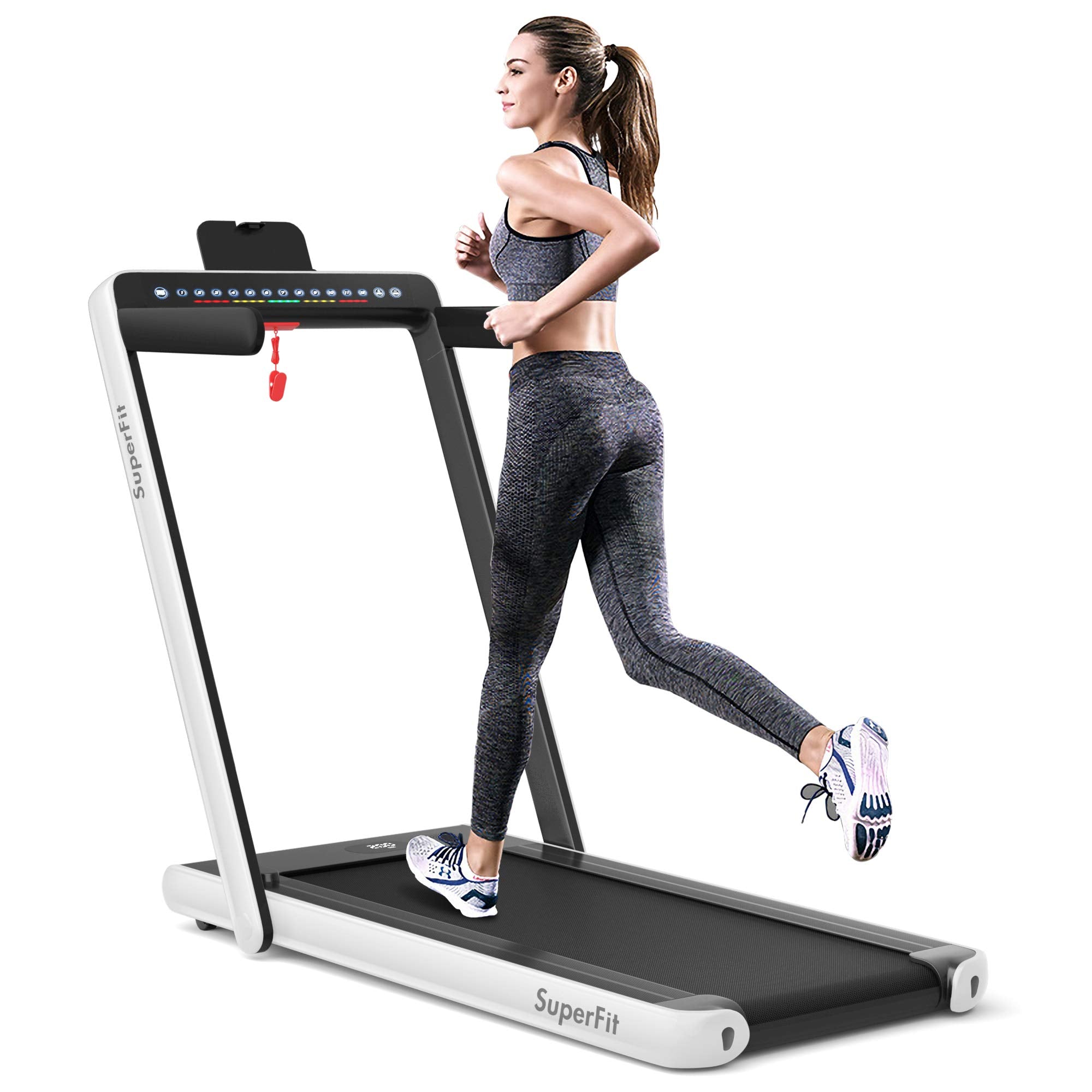 Esteira dobrável 2 em 1 com visor duplo, 2.25HP Superfit, para uso embaixo da mesa.
