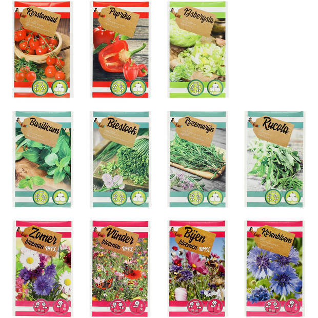 Zakjes met zaadjes kruiden/groenten/bloemen - 16 assorti