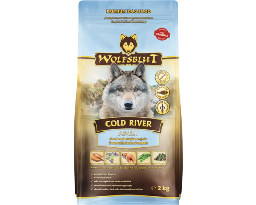 WOLFSBLUT Cold River Adult droogvoer voor honden, forel en zalm met zoete aardappelen en waardevolle superfoods, graanvrij, glutenvrij, 2 kg