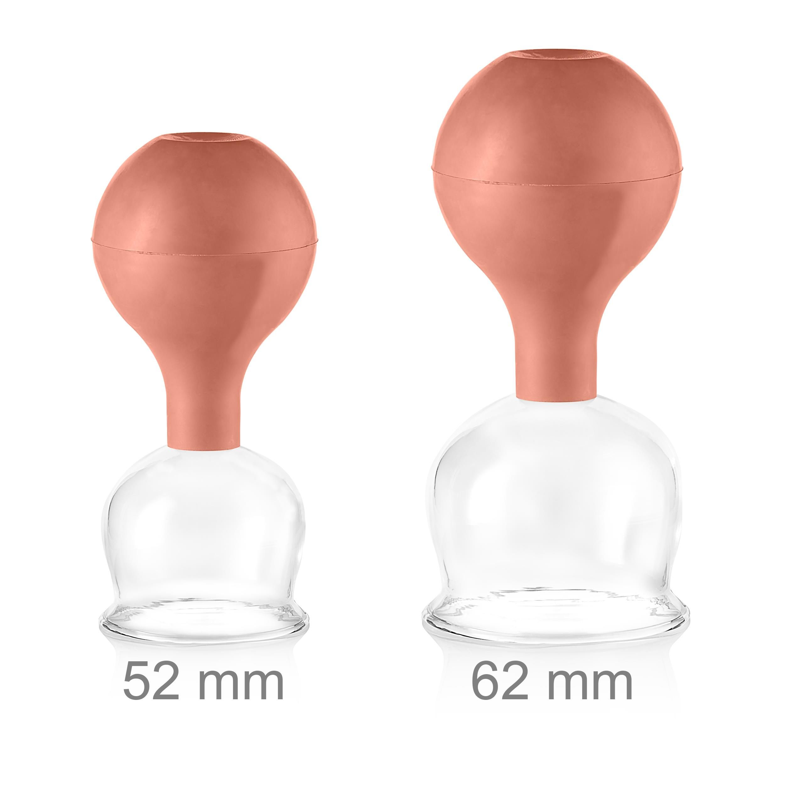 Pulox Schröpfgläser aus Echtglas mit Saugball - Set Duo Groß in Braun: 52mm, 62mm