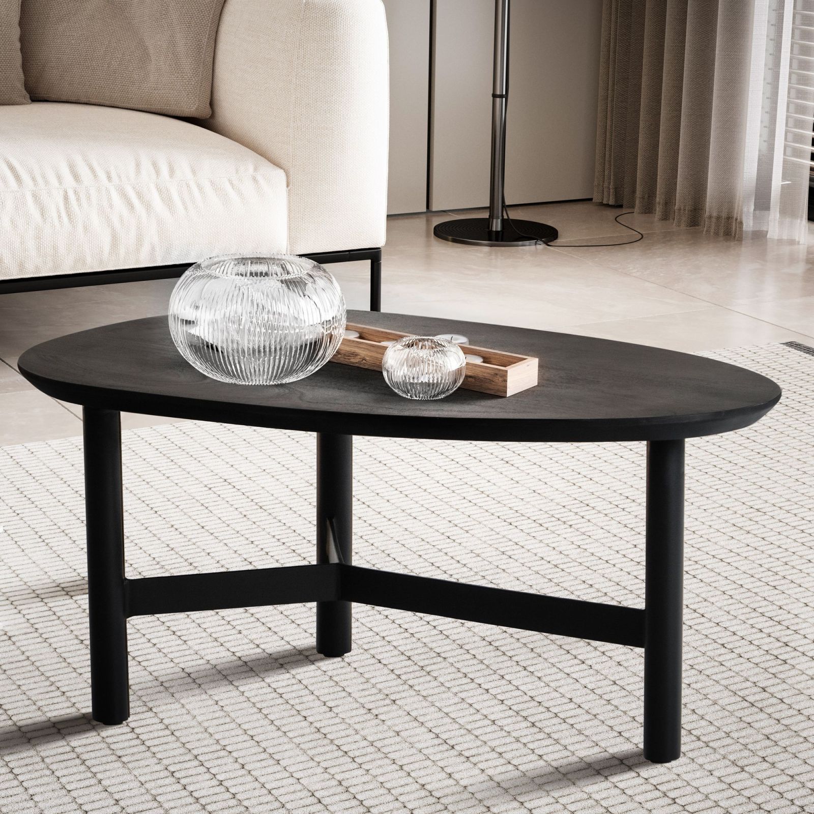 Couchtisch - schwarz - Massivholz - Eisen - 86 cm