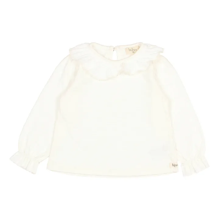 Búho T-Shirt Coton Bio Flammé Col Volants | Ecru