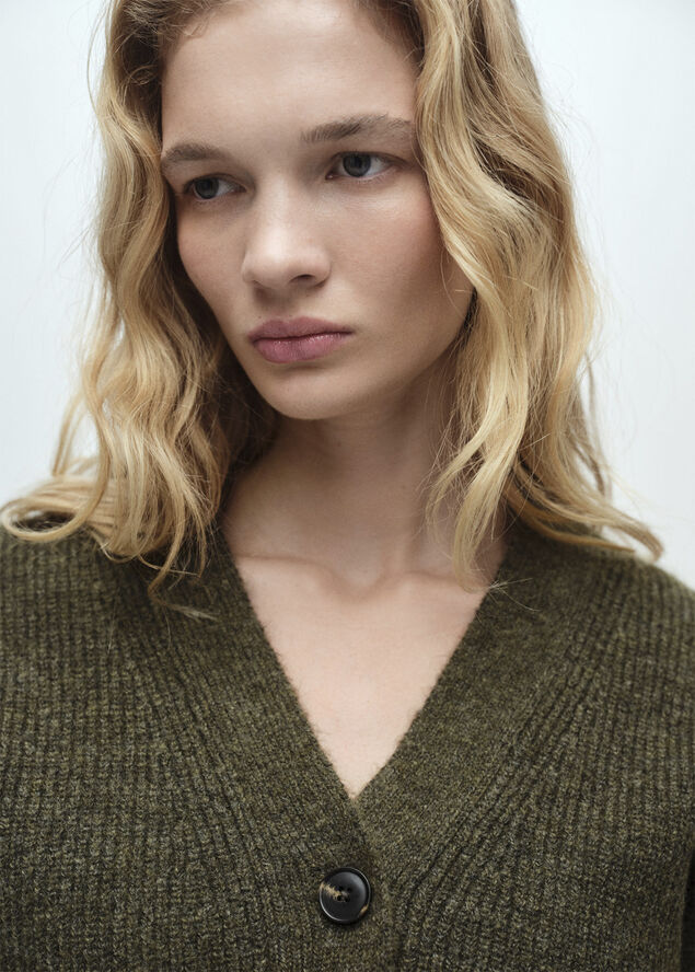 MANGO V-neck ribbed cardigan Beige - khaki