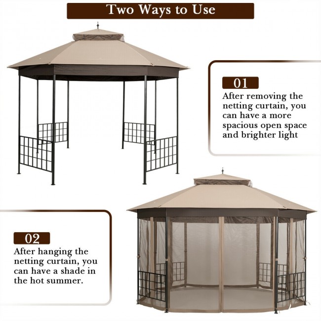 Gazebo octogonal para pátio de 3m x 3,6m com tela mosquiteira
