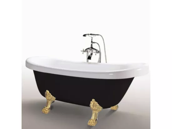 Baignoire ilôt retrò 170 x 80 cm noir avec pieds or – Marigold Noir