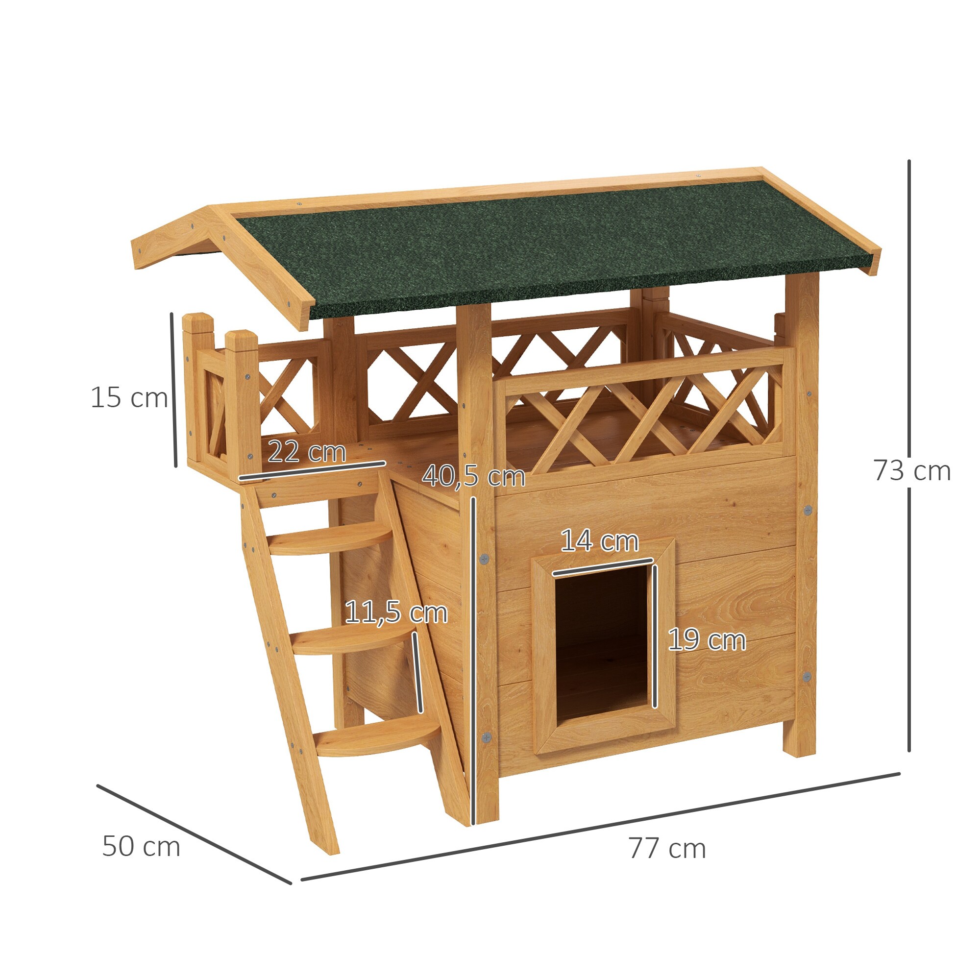 PawHut Katzenhaus mit Treppe und Dach natur 77L x 50B x 73H cm