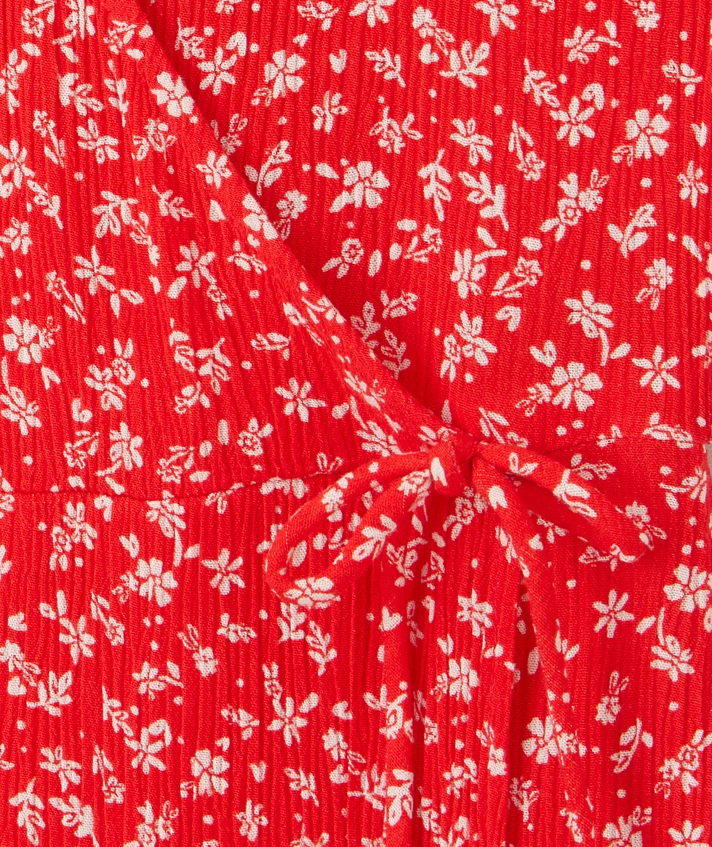 robe cache-coeur fille en viscose responsable rouge imprimé à fleurs