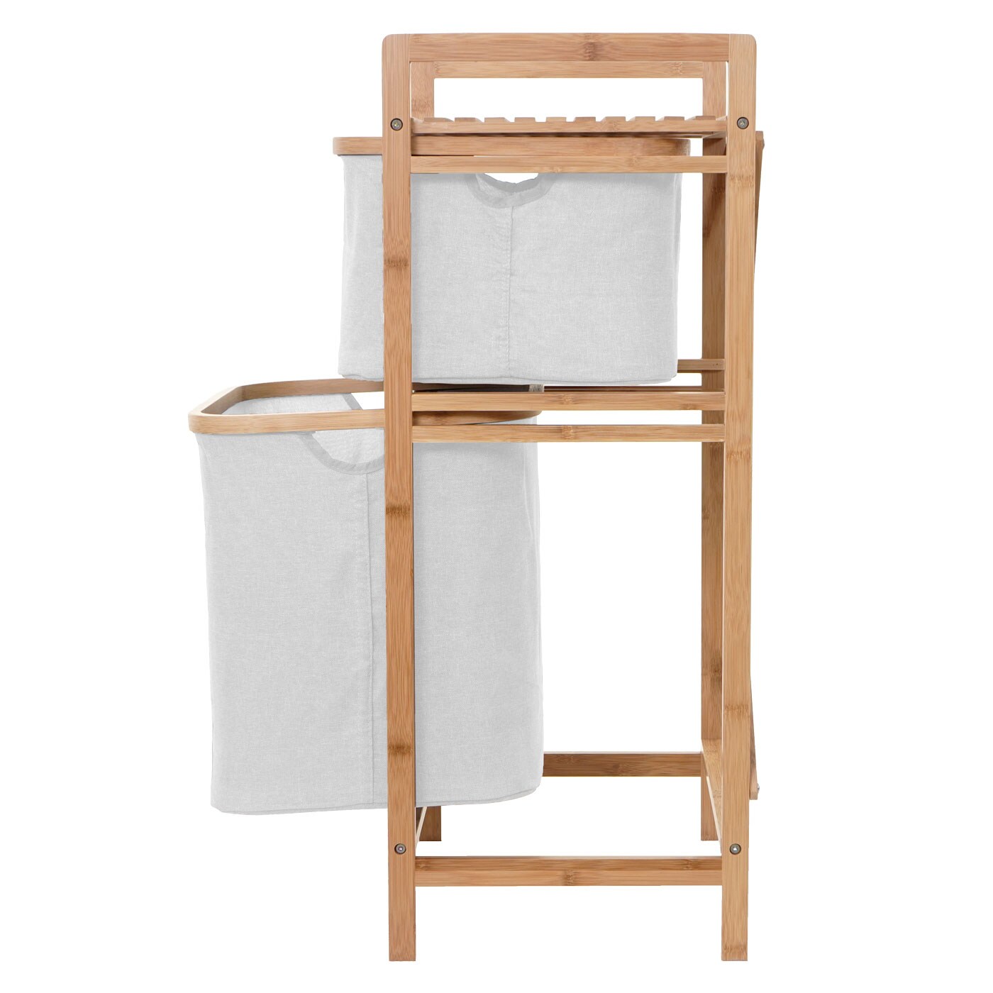 Wäschesammler MCW-B56, Regal Wäschesortierer Wäschekorb Badregal Aufbewahrung, Bambus 84x44x34cm 72l ~ creme-weiß