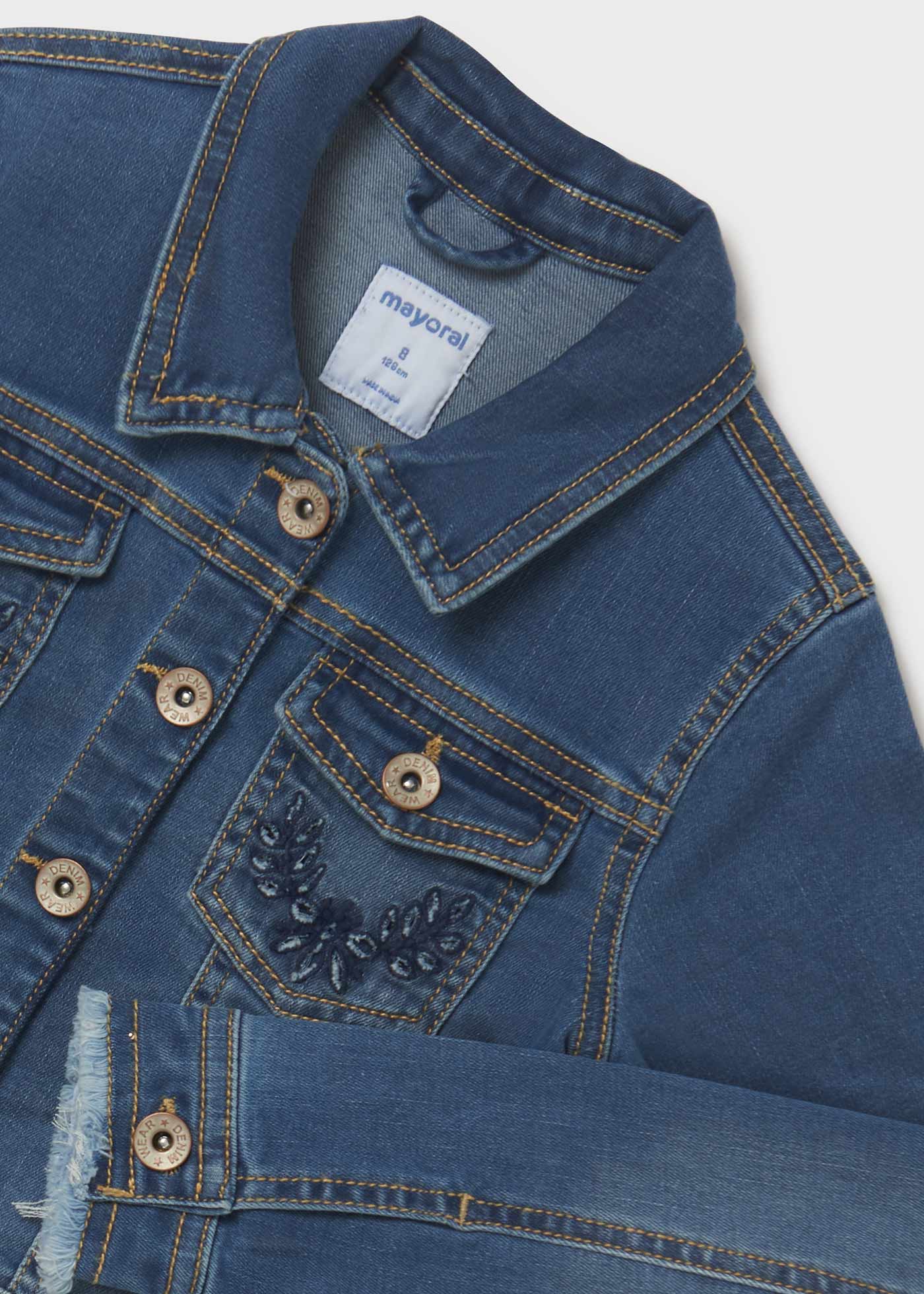 Jaqueta jeans com bordado em algodão para meninas