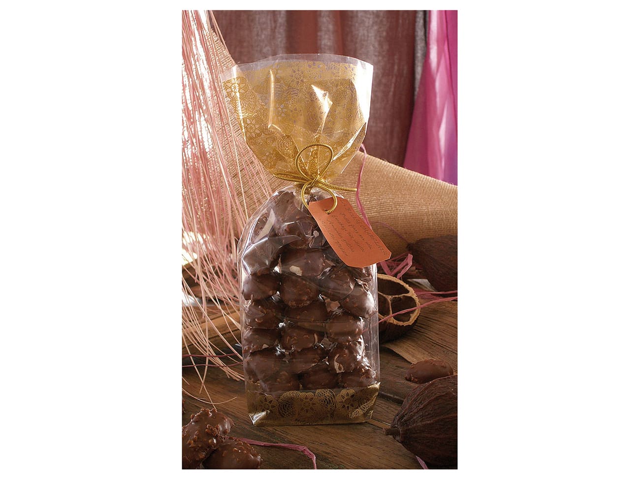 Sachets polypropylène fond carton (x 100) - dentelle or - 10 x 22 cm