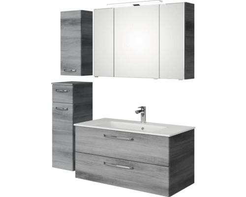 Pelipal Kumba badkamermeubelset (B x H x D): 137 x 200 x 50 cm, grafiet getextureerde fronten, 5-delige set inclusief mineraal gegoten wastafel, badmeubel en wandkast (99.1070126194)