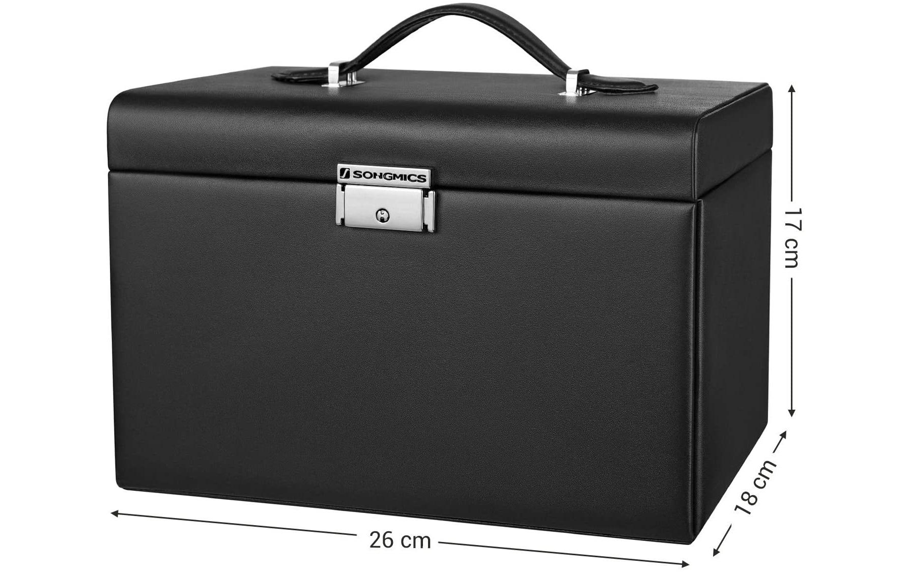 Schmuckschatulle mit 3 Ebenen, Schwarz, KunstlederSchmuckbox abschliessbar