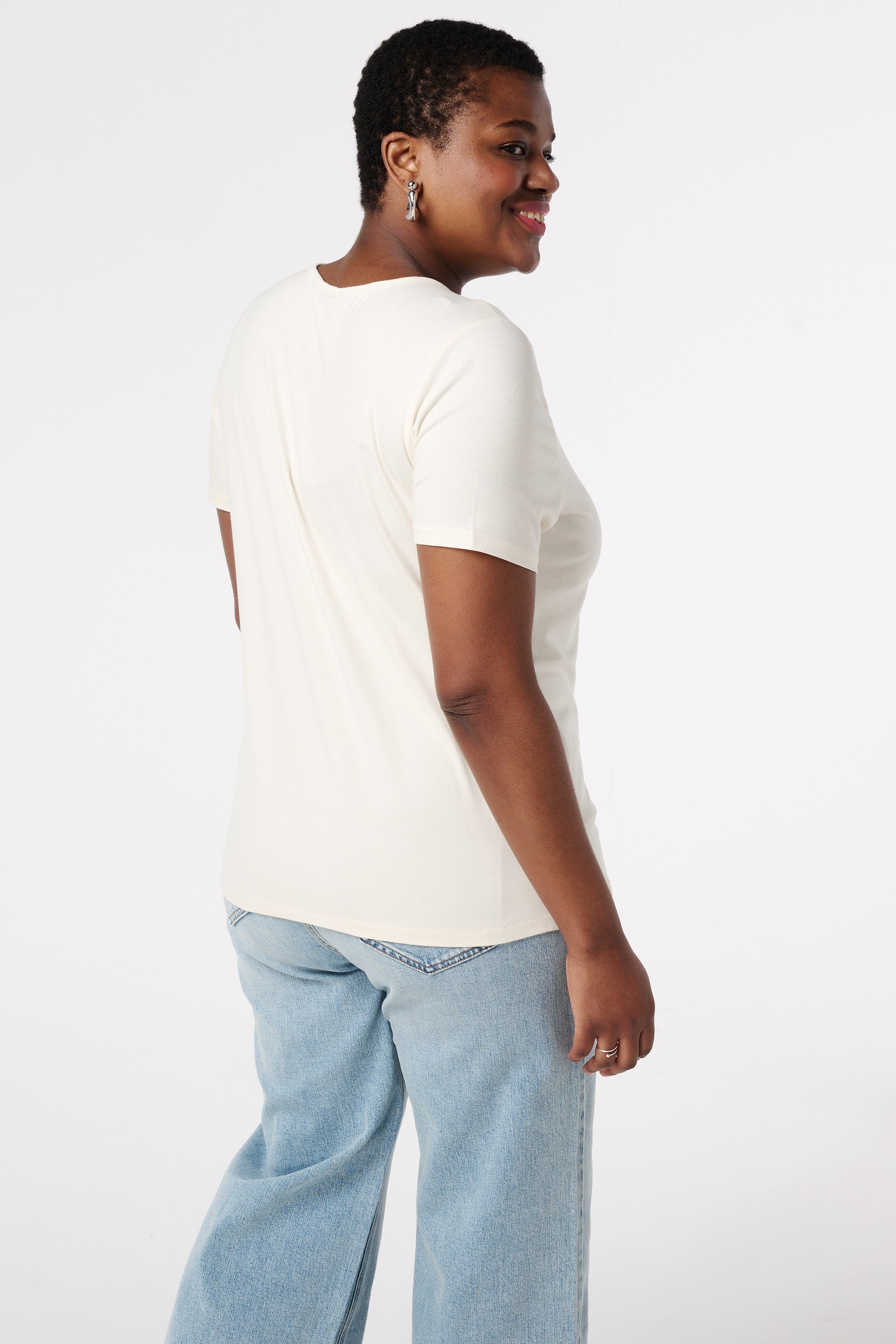 T-shirt met V-hals Cream