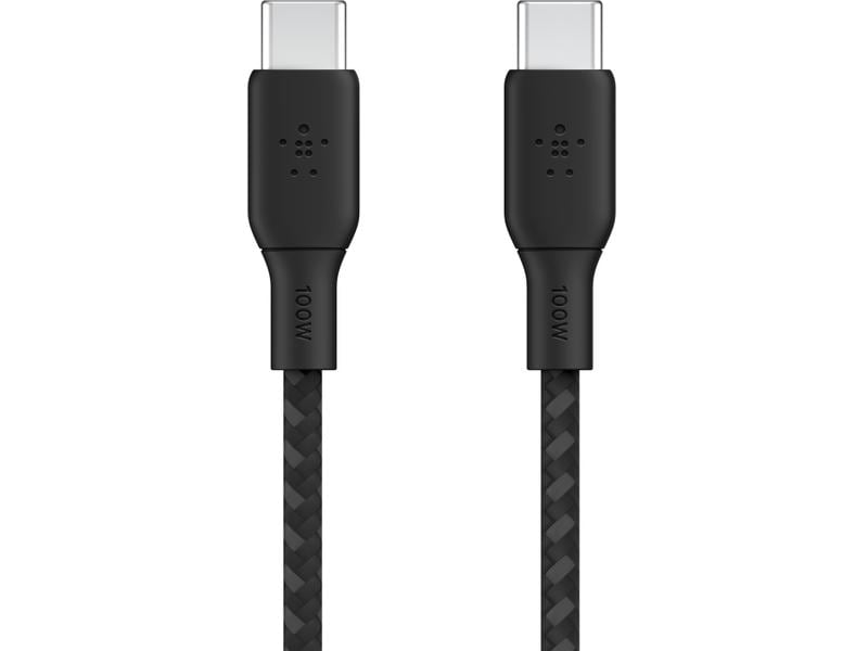Belkin USB-Kabel Boost Charge 100 W USB C - USB C 2 m Schwa Verbindungskabel mit geflochtener Nylonummantelung von USB-C zu USB-C