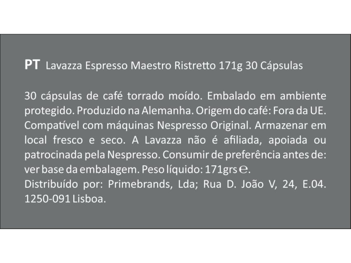 CAPSULAS MAESTRO RISTRETTO LAVAZZA INTENSO 12/13 30 CAPS