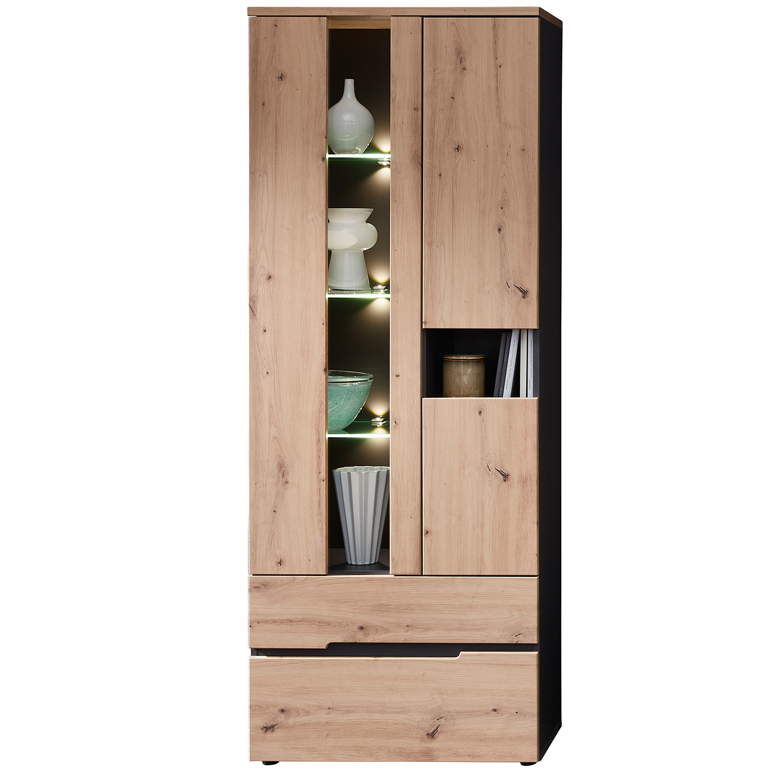 Standvitrine - Artisan Eiche - Graphit - mit Beleuchtung