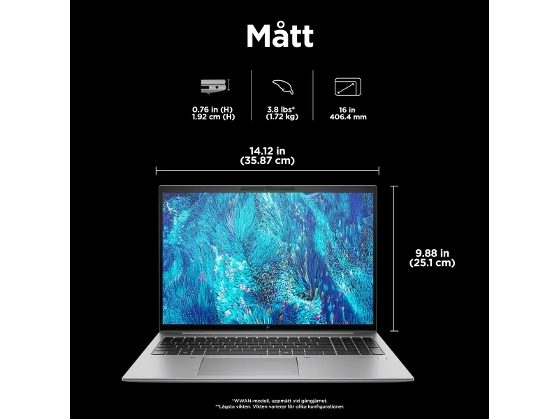 HP ZBook Firefly 16 G11 Mobile Workstation - Intel Core Ultra 7 - 155H / op til 4.8 GHz - Win 11 Pro - Intel Arc Graphics - 32 GB RAM - 1 TB SSD NVMe, TLC - 16