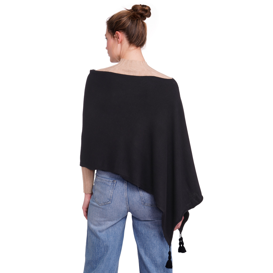 Gina Benotti Damen Poncho mit Tasseln schwarz
