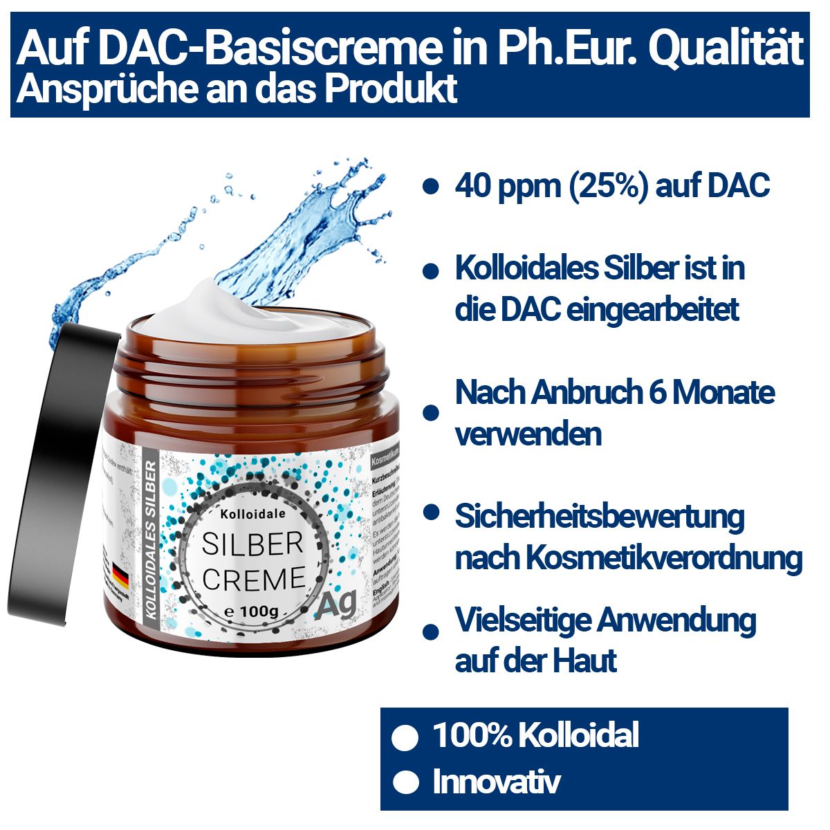 BMUT Kolloidale Silber Creme im Glastiegel Hocheffektiv