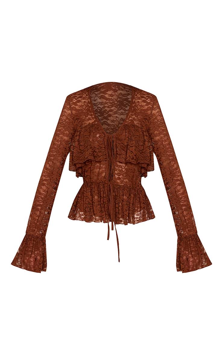 Chocolat Chemise À Épaulettes En Dentelle À Volants