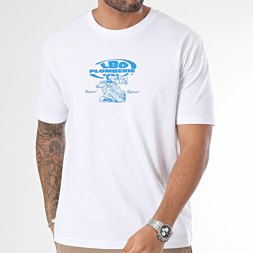 Tee Shirt Oversize Large Drop Collection Plombier Blanc Bleu Roi
