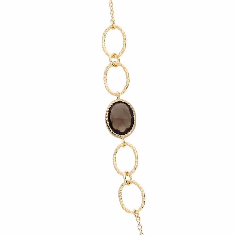 Collier Sautoir Argent Doré Pierres Quartz Fumé