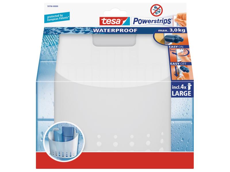 tesa Spültroganhänger Powerstrips WP Korb gross Weiss Badezimmer-Korb mit Powerstrips-Befestigung