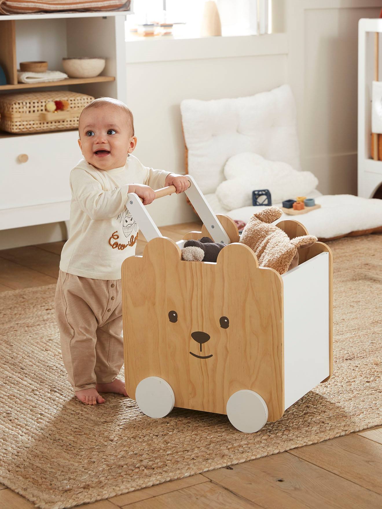 Caixa com rodas, urso branco claro, bicolor/multicolorido