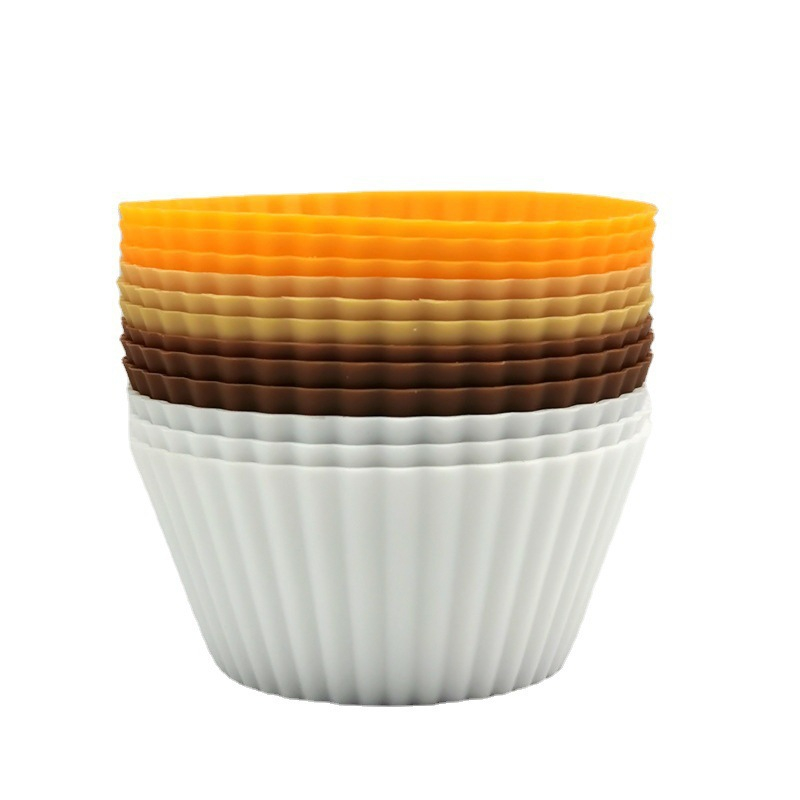 (12er Set) Silikon Cupcake Förmchen Muffin Form Backform - Braun / Orange / Weiss