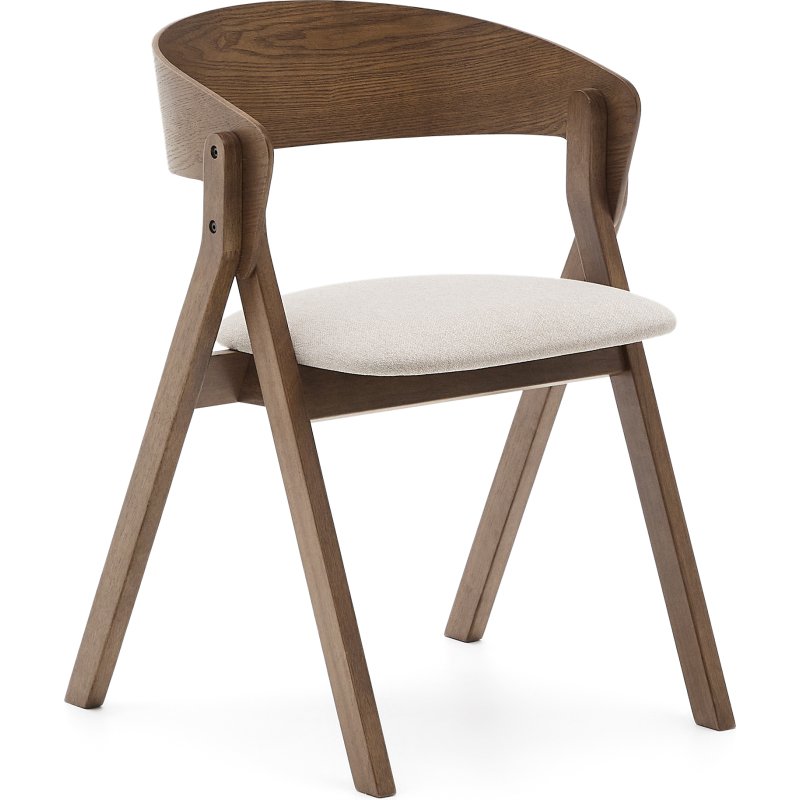 Chaise Godia en placage de frêne finition wengé et tissu chenille beige