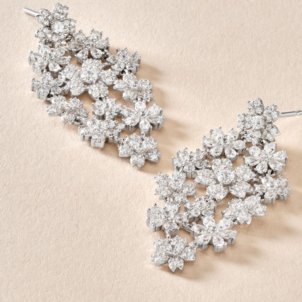 Boucles D'oreilles Pendantes Midnight Flower Argent Blanc Oxyde