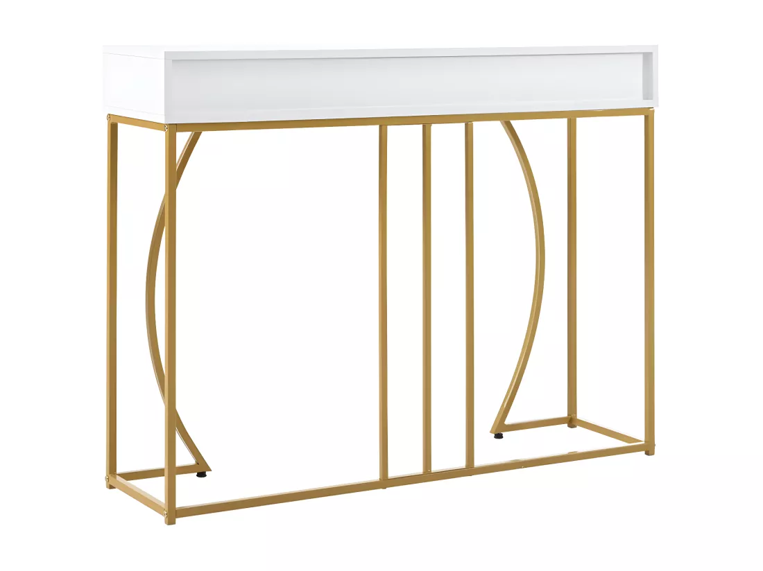 Console avec 2 tiroirs - style moderne - Blanc & Doré