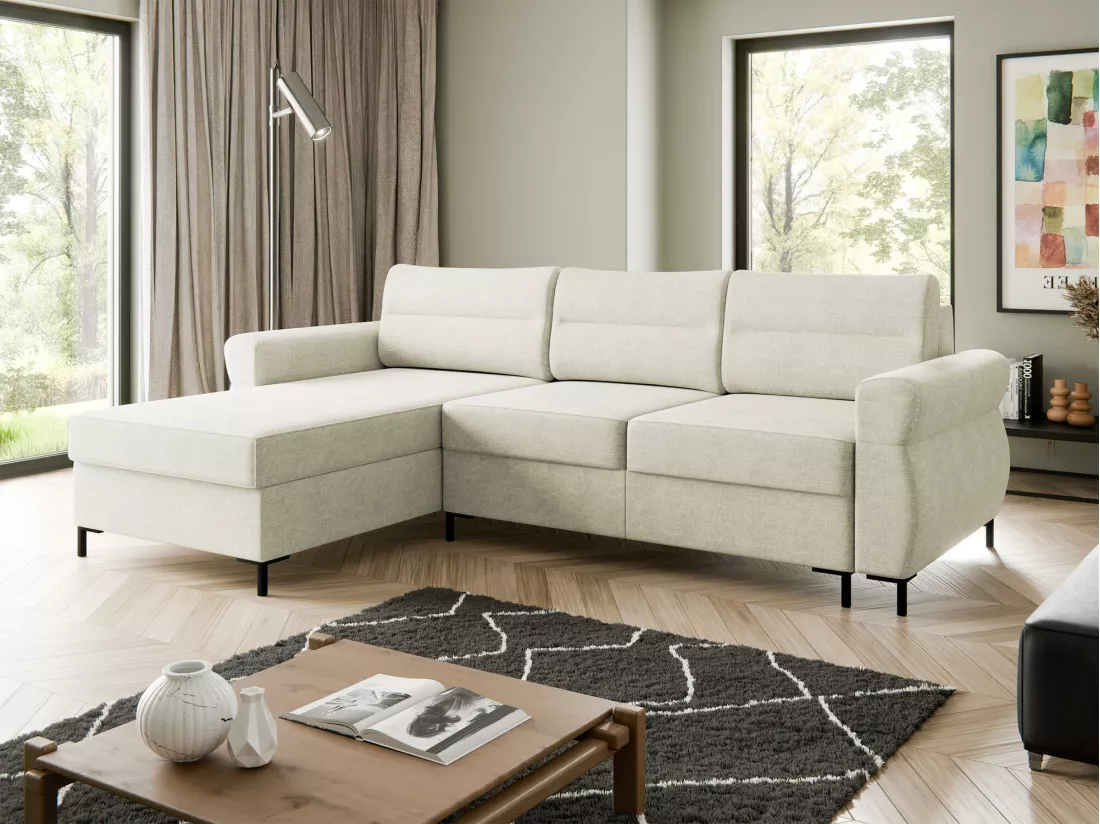Canapé d'angle Stonecrest 103, Brun clair, Fonction de couchage, Boîte de literie, 258cm