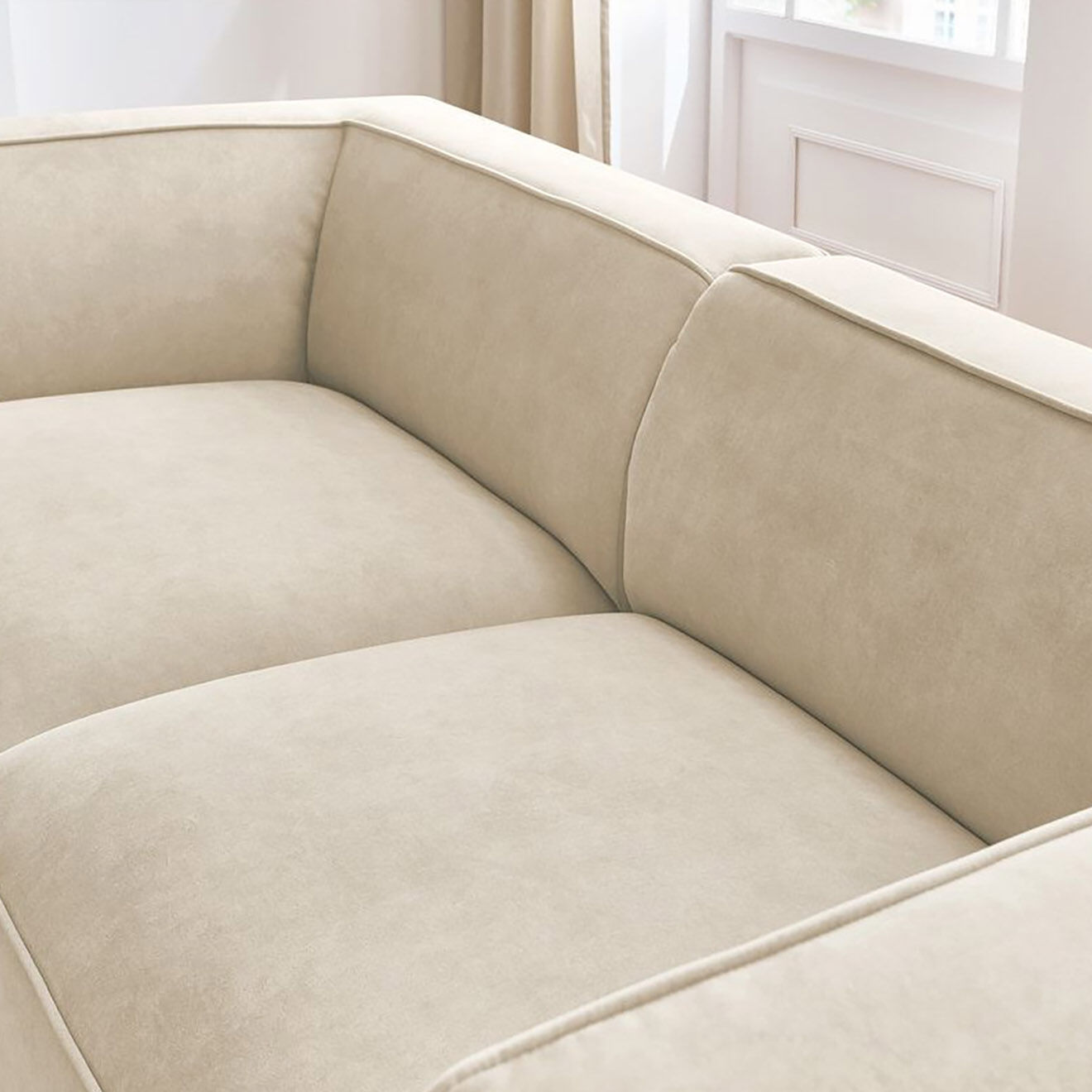 Bobochic Canapé droit fixe 3 places en Velours Molière beige - 233x99x71 cm