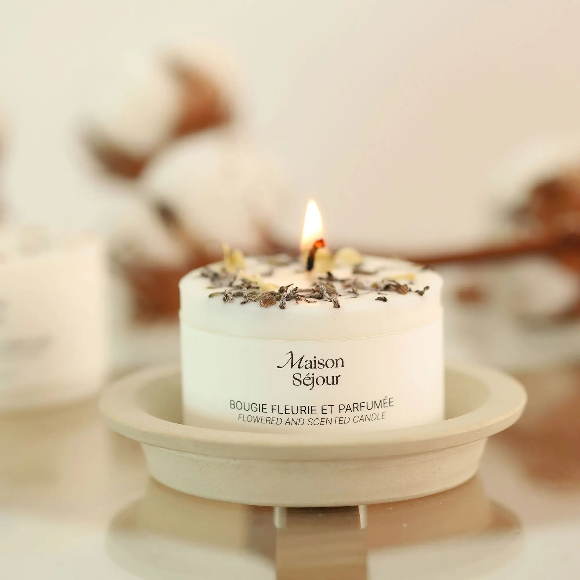 Maison Séjour - Fleur de coton Bougie fleurie et parfumée- Nouveautés