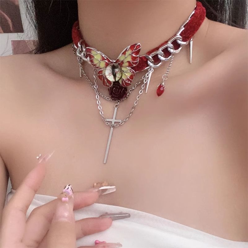Lilafey - Vlinderlegering fluwelen choker