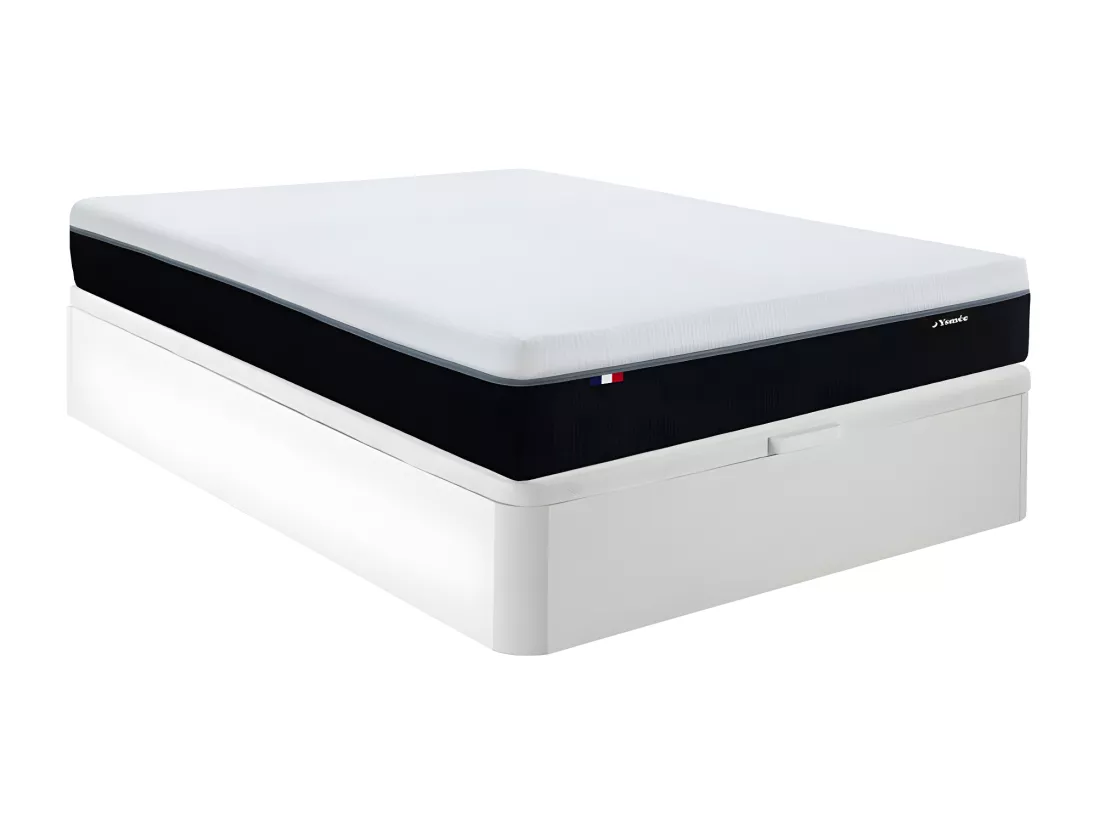 Ensemble 160 x 200 cm sommier coffre blanc + matelas hybride anti-feu ressorts ensachés 7 zones et mémoire de forme ép.29cm - SIVA de YSMÉE