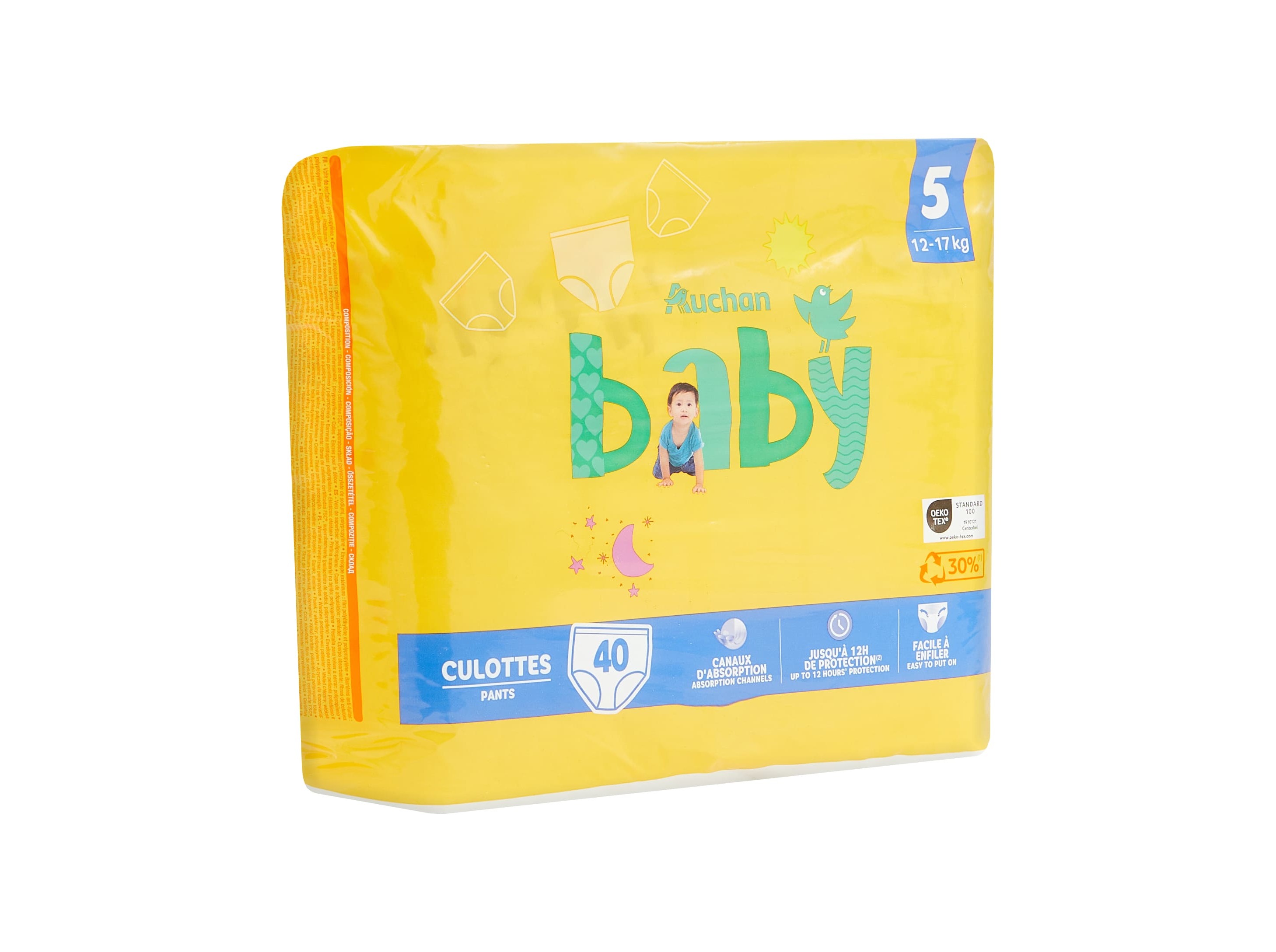 FRALDAS CUECA AUCHAN BABY TAMANHO 5 12-17KG 40UN
