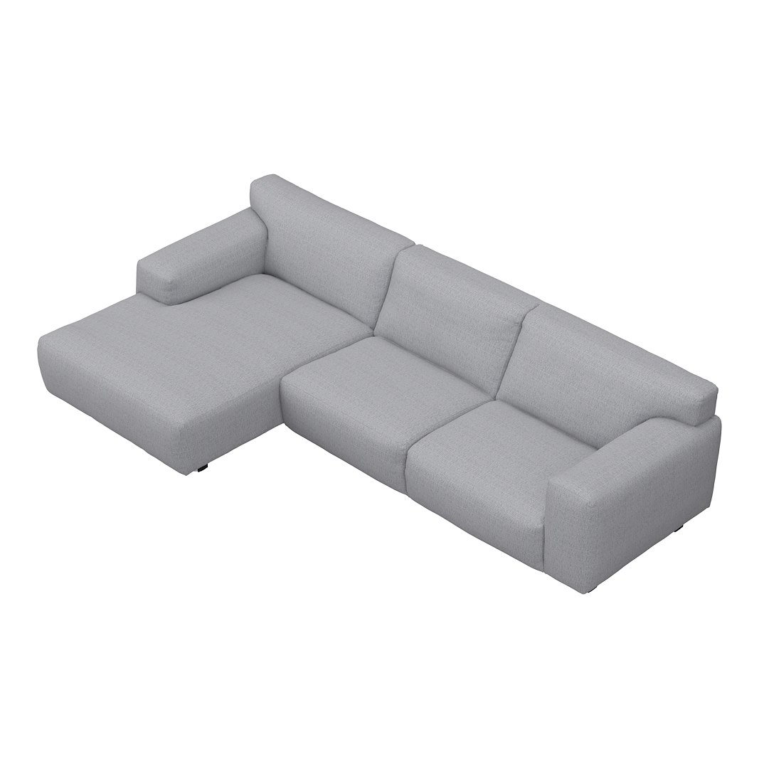 Vesta 2,5-seter med sjeselong venstre I Tekstil Cortina Silver, standardsøm, sort metallben 10 cm, Comfort CM
