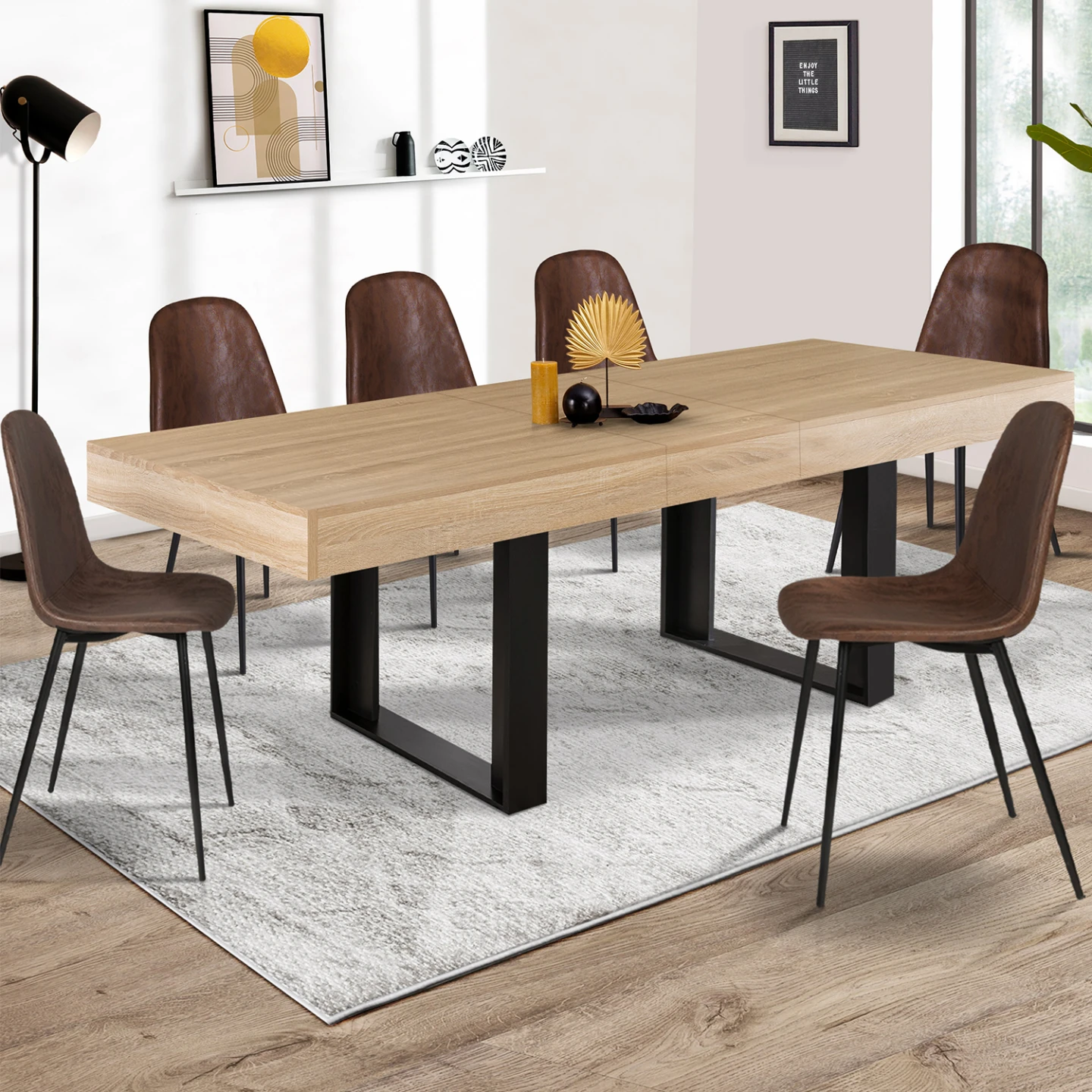 Table à manger extensible rectangle PHOENIX 4-8 personnes bois et noir 160-200 cm