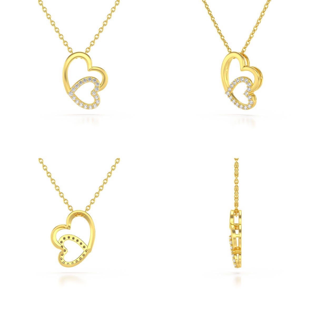 Collier Pendentif ADEN Double Coeur Or 585 Jaune Diamant Chaine Or incluse 1.09grs