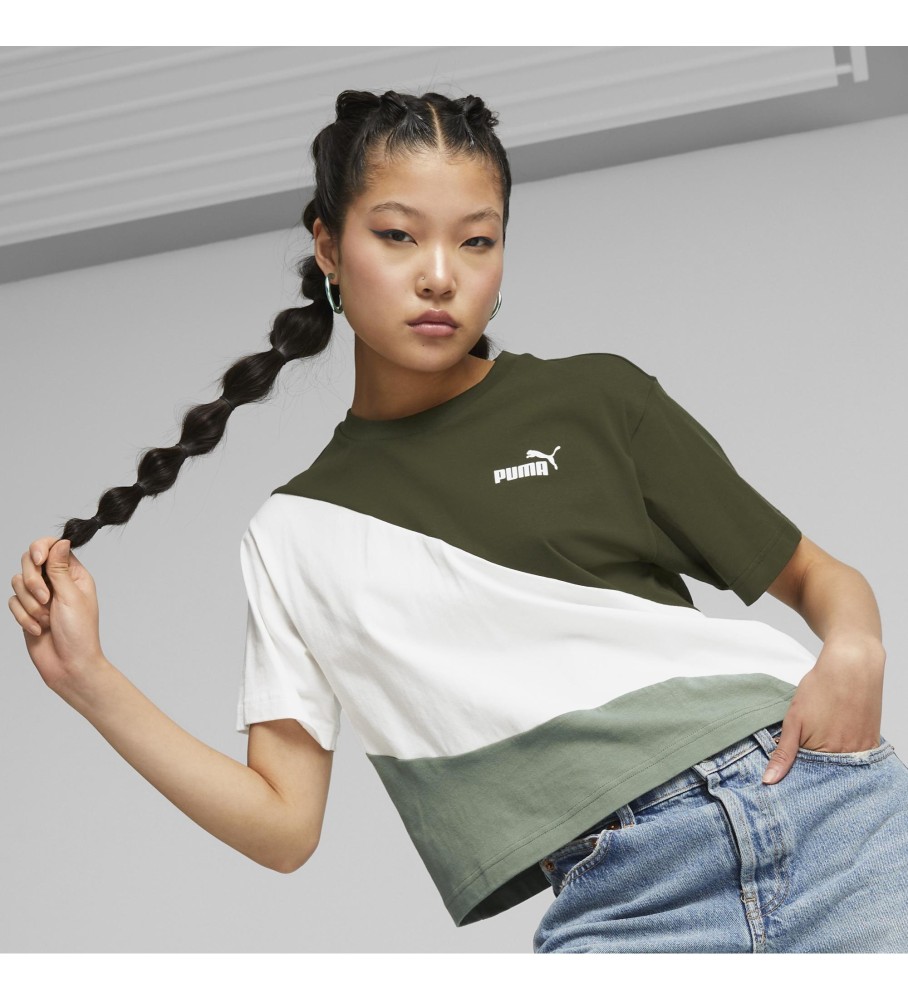 Camiseta cropped Puma Power Cat verde