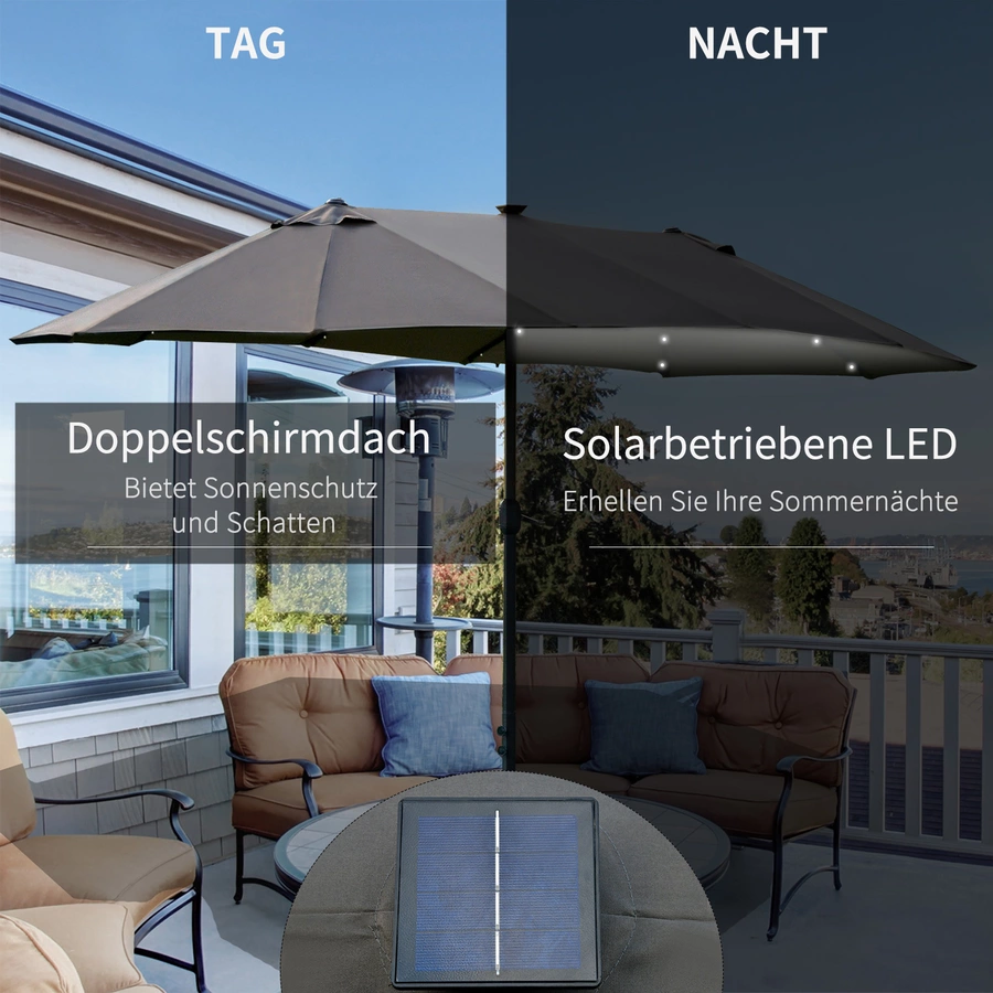 Outsunny Sonnenschirm Mit Solar-LED-Leuchte dunkelgrau